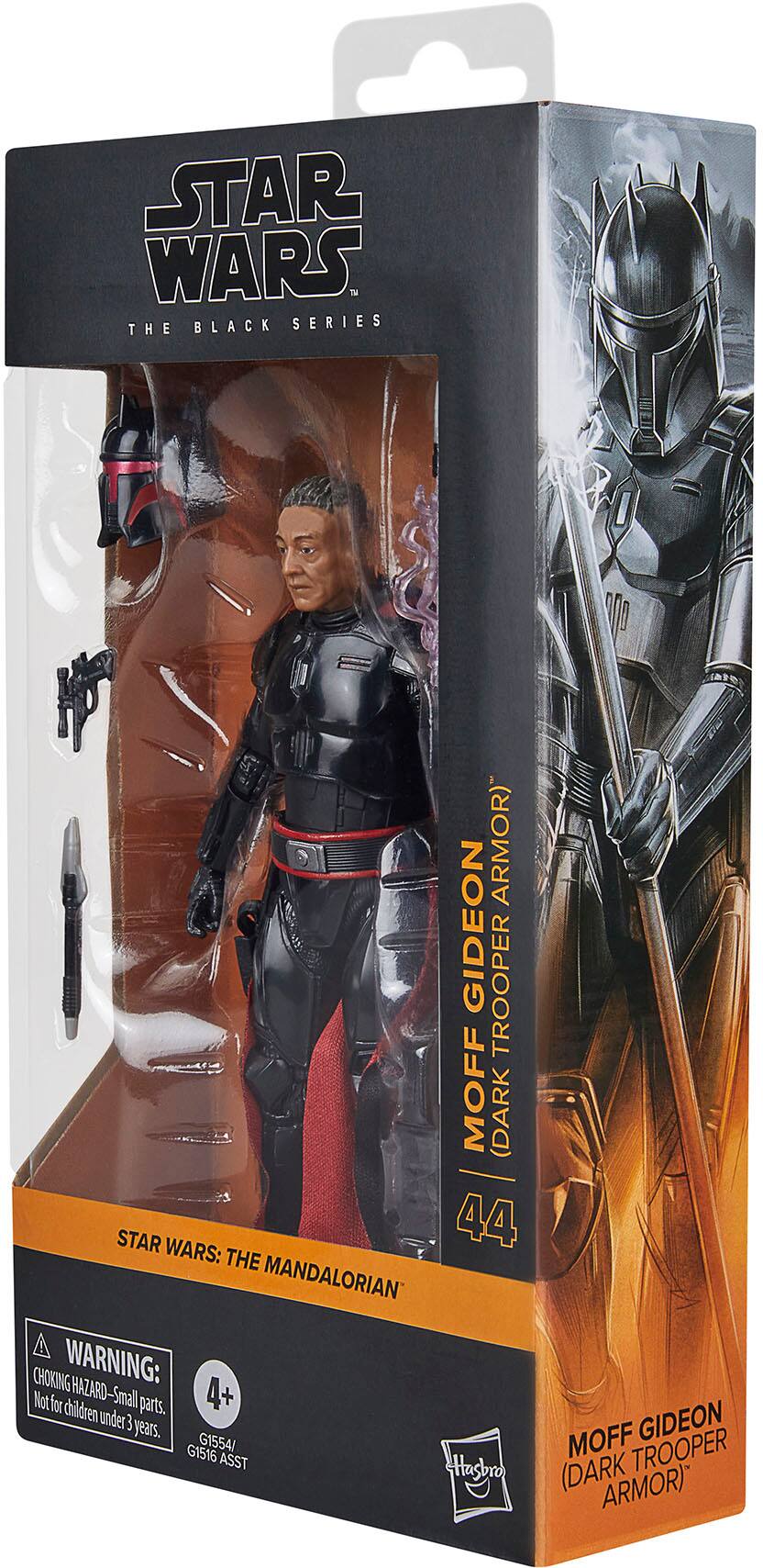 The text on the image reads: "Star Wars The Black Series Armor Gideon Trooper Moff (Dark Trooper Armor) Choking Hazard - Small parts. Not for children under 3 years. G1554/Moff G1516 Assortment Hasbro (Dark Trooper Armor)".