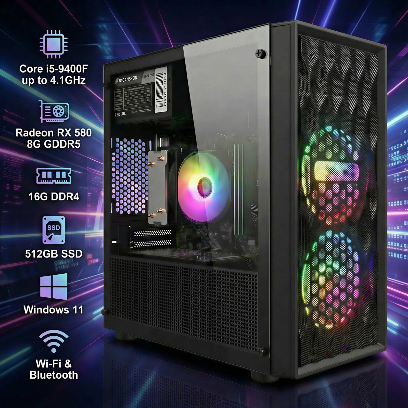 STGAubron Gaming Desktop PC, Intel Core i5 9400F up to 4.3GHz