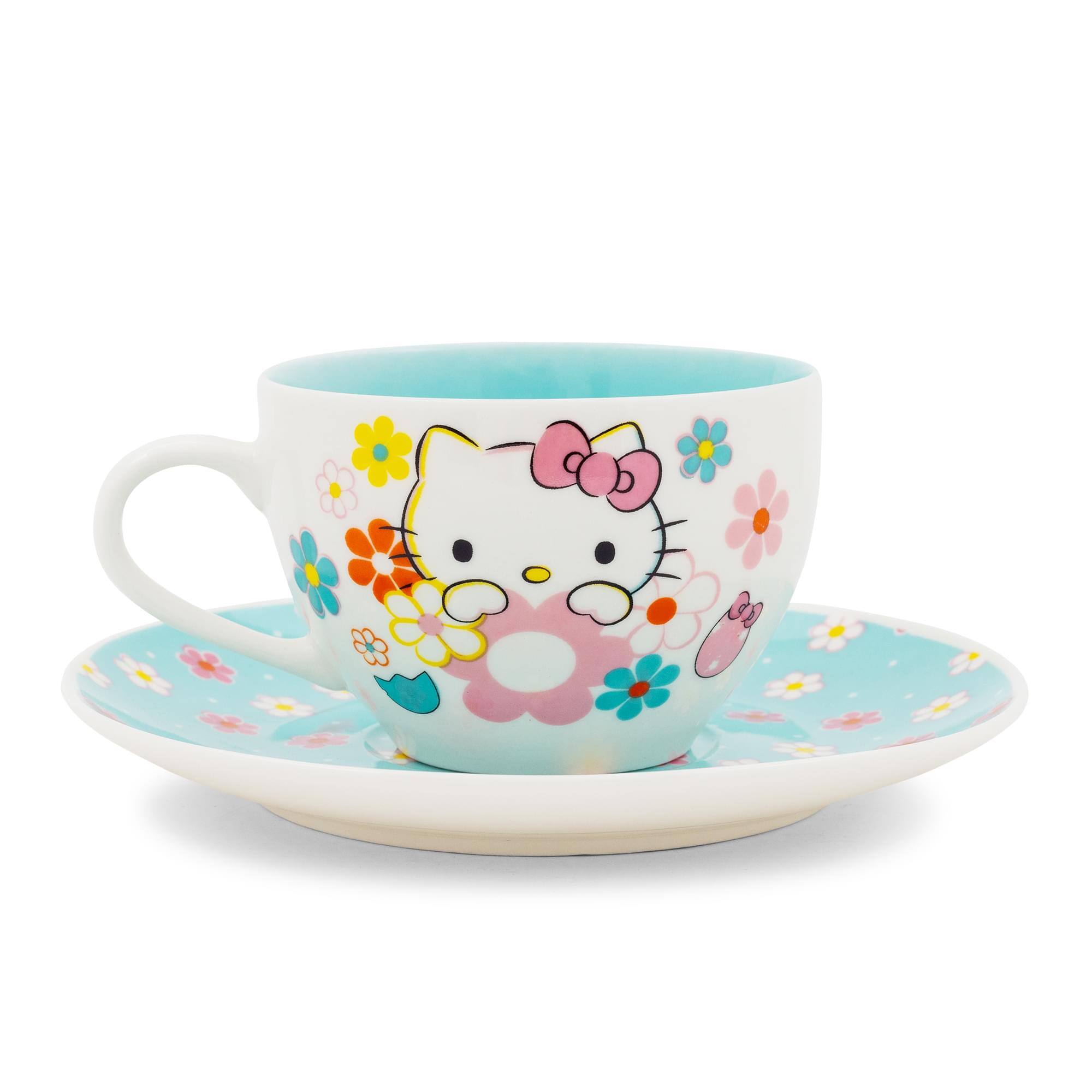 Alt View 1. Silver Buffalo - Sanrio Hello Kitty Floral Bone China Teacup and Saucer Set | Holds 7 Ounces - Blue.