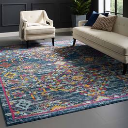 Modway - Entourage Khalida Distressed Floral Lattice Area Rug - Blue Orange Yellow Red