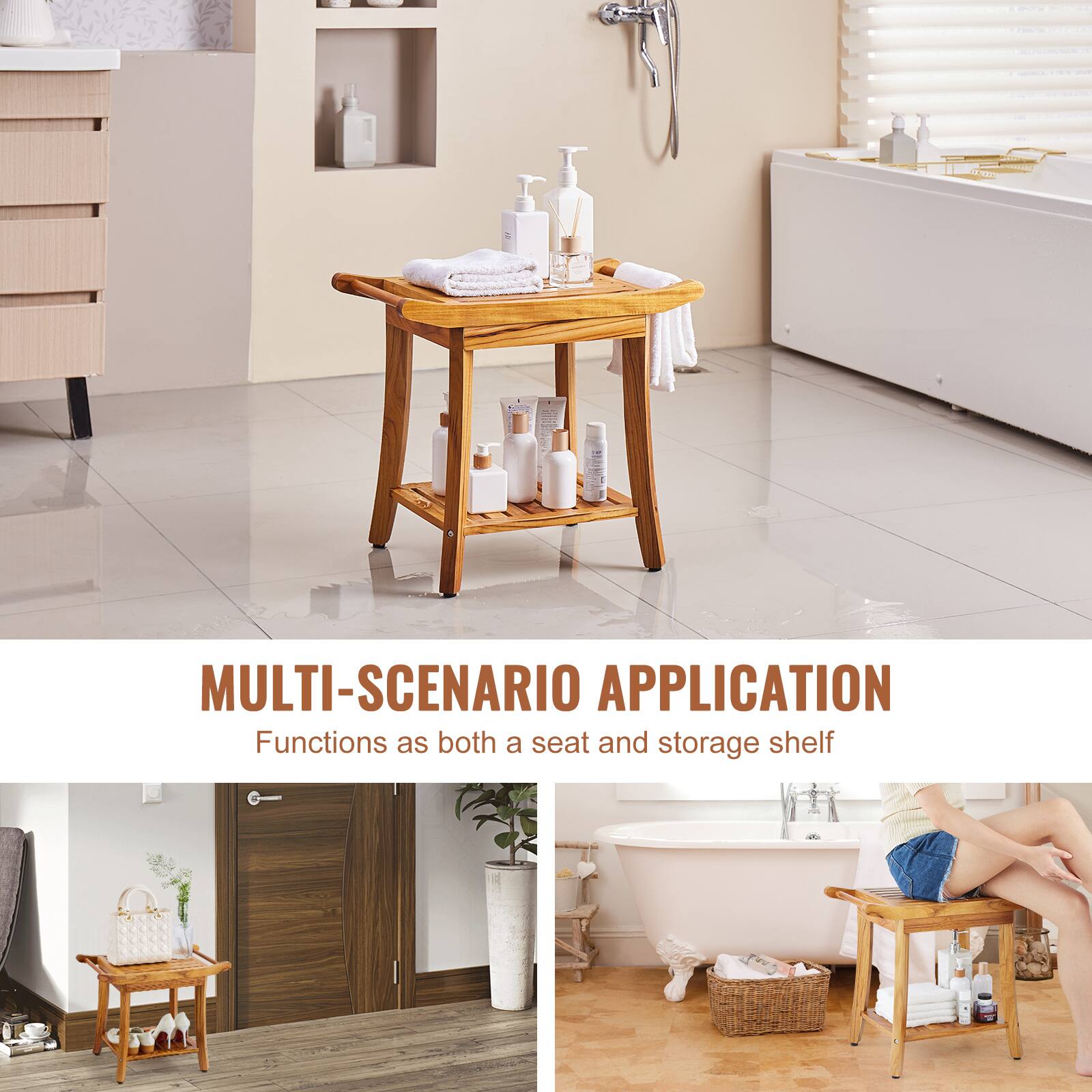 VEVOR Teak Shower Bench, 22 x x in, Waterproof Shower