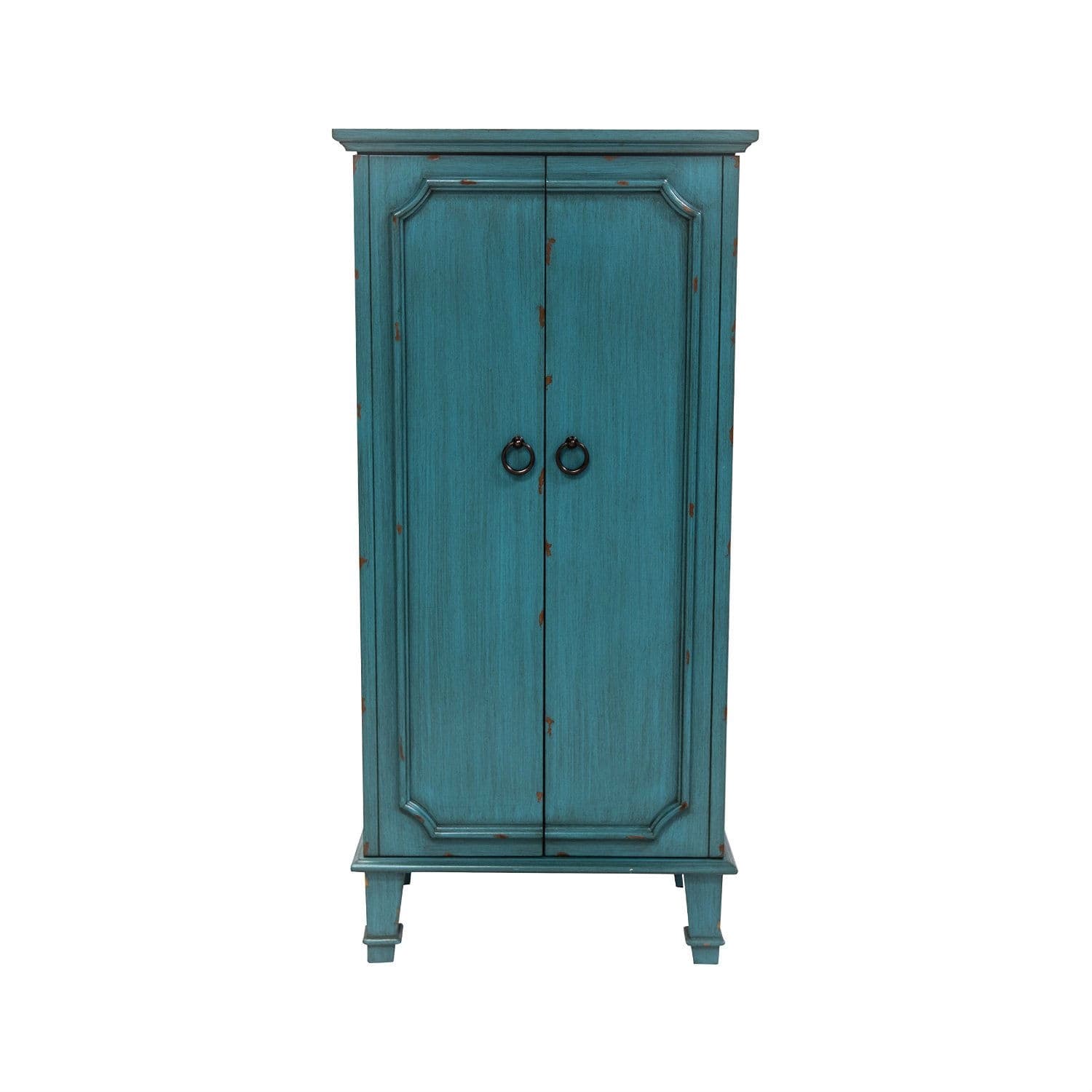 Hivvago - Vintage Hand Painted Jewelry Armoire with Antique Drawer Pulls - Turquoise