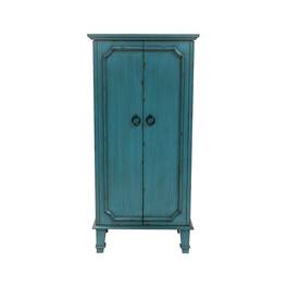 Hivvago - Vintage Hand Painted Jewelry Armoire with Antique Drawer Pulls - Turquoise