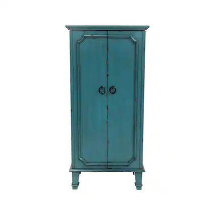 Front. Hivvago - Vintage Turquoise Hand Painted Jewelry Armoire with Antique Drawer Pulls - Turquoise.