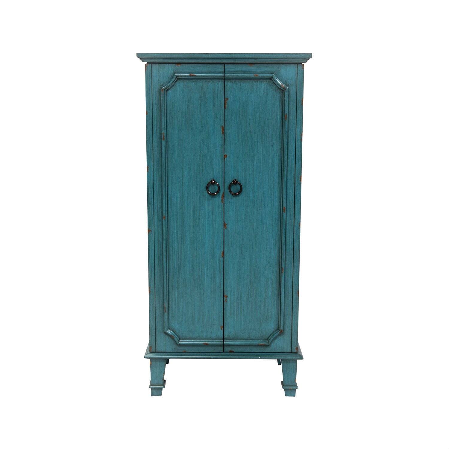Front. Hivvago - Vintage Turquoise Hand Painted Jewelry Armoire with Antique Drawer Pulls - Turquoise.