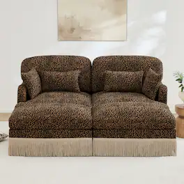 Anysun - Chenille Leopard Loveseat w/ Tassel Edge, 2 Movable Ottomans, Modern, Ergonomic, Easy Assembly, Deep Seat - Brown