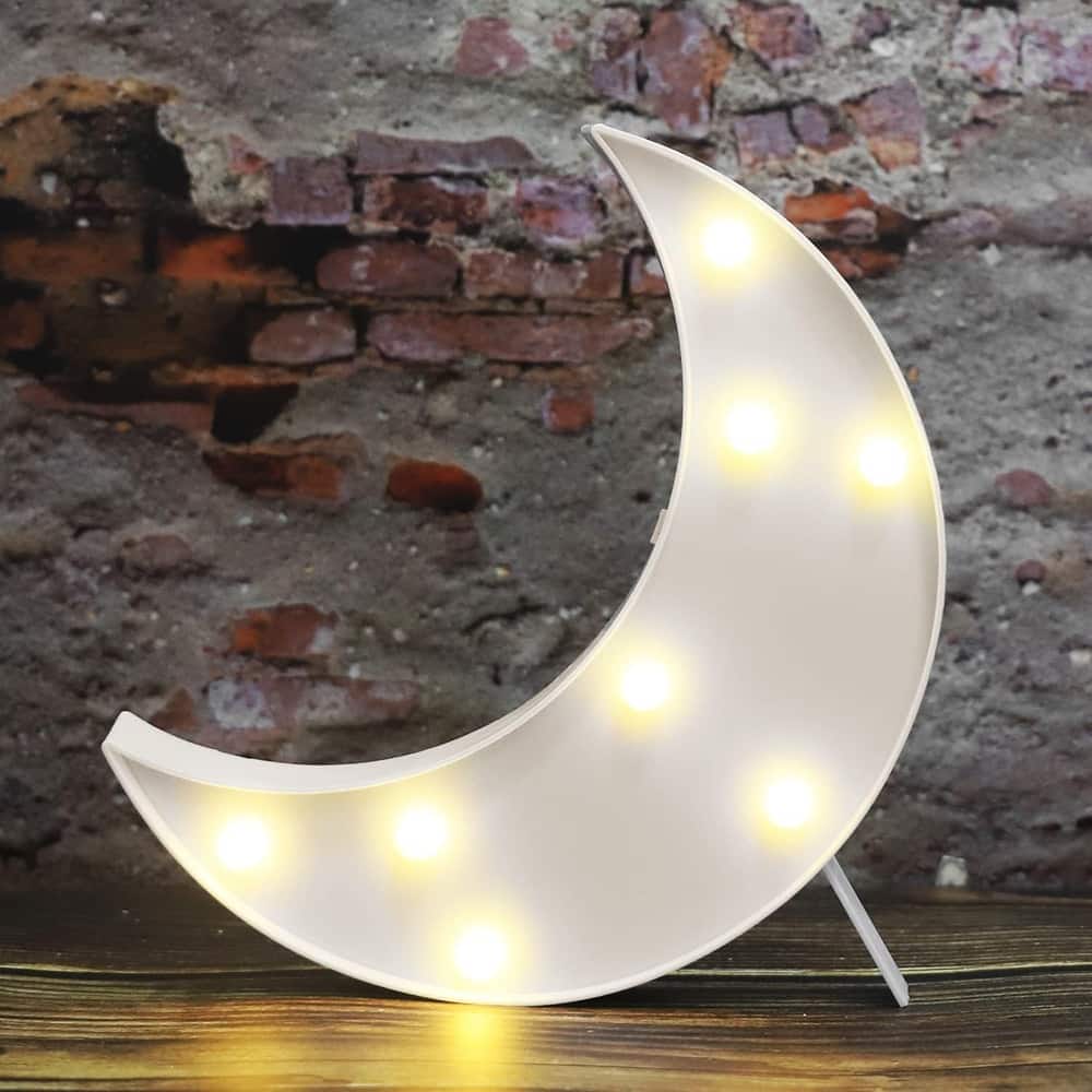 MOSZAR LLC - Moon Shaped Marquee Sign, Battery Operated, White Night Light for Bedroom