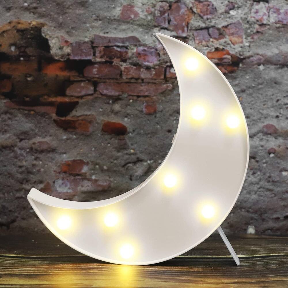 Front. MOSZAR LLC - Moon Shaped Marquee Sign, Battery Operated, White Night Light for Bedroom.