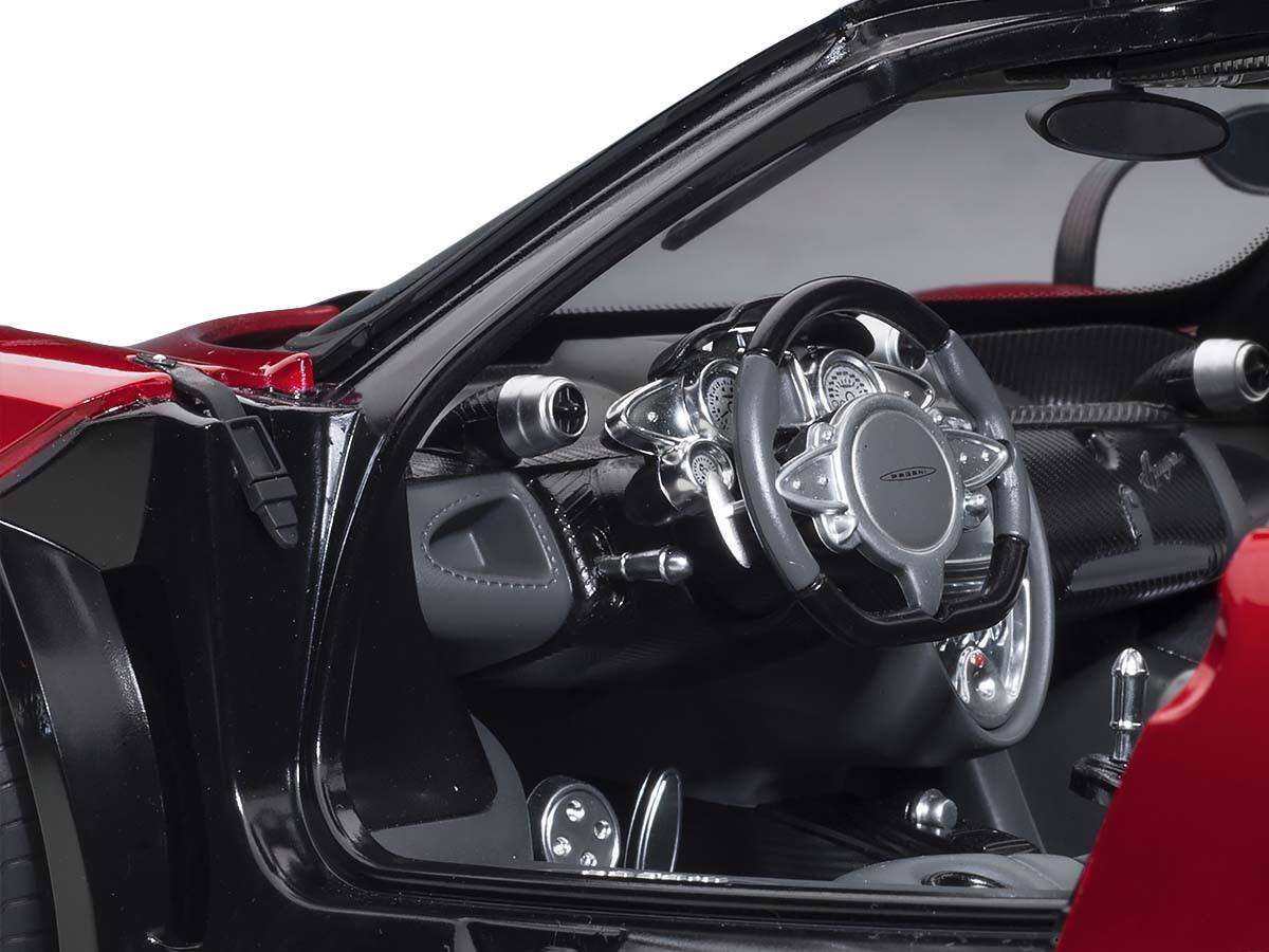 Alt View 2. Autoart - Pagani Huayra Metallic Red with Carbon Top and Silver Wheels 1/12 Model Car by Autoart.