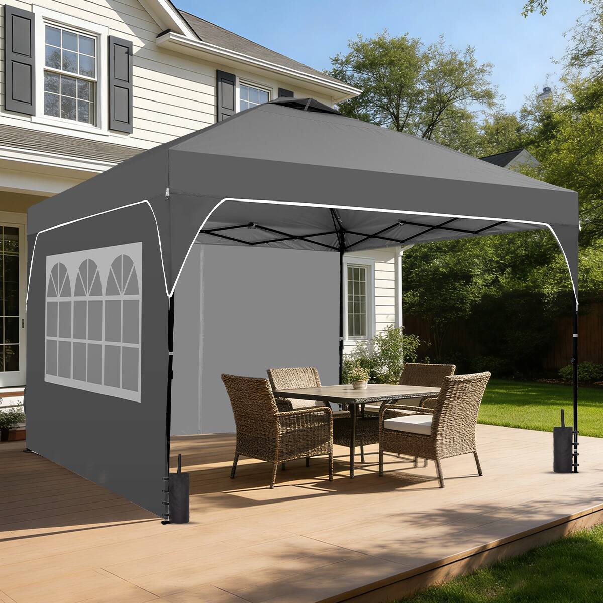 Left. Ainfox - Ainfox 10x10 FT Pop up Canopy Tent Shelter with 1-Button Push,4 Removable Sidewalls & Sandbags for Outdoor Events - Gray.
