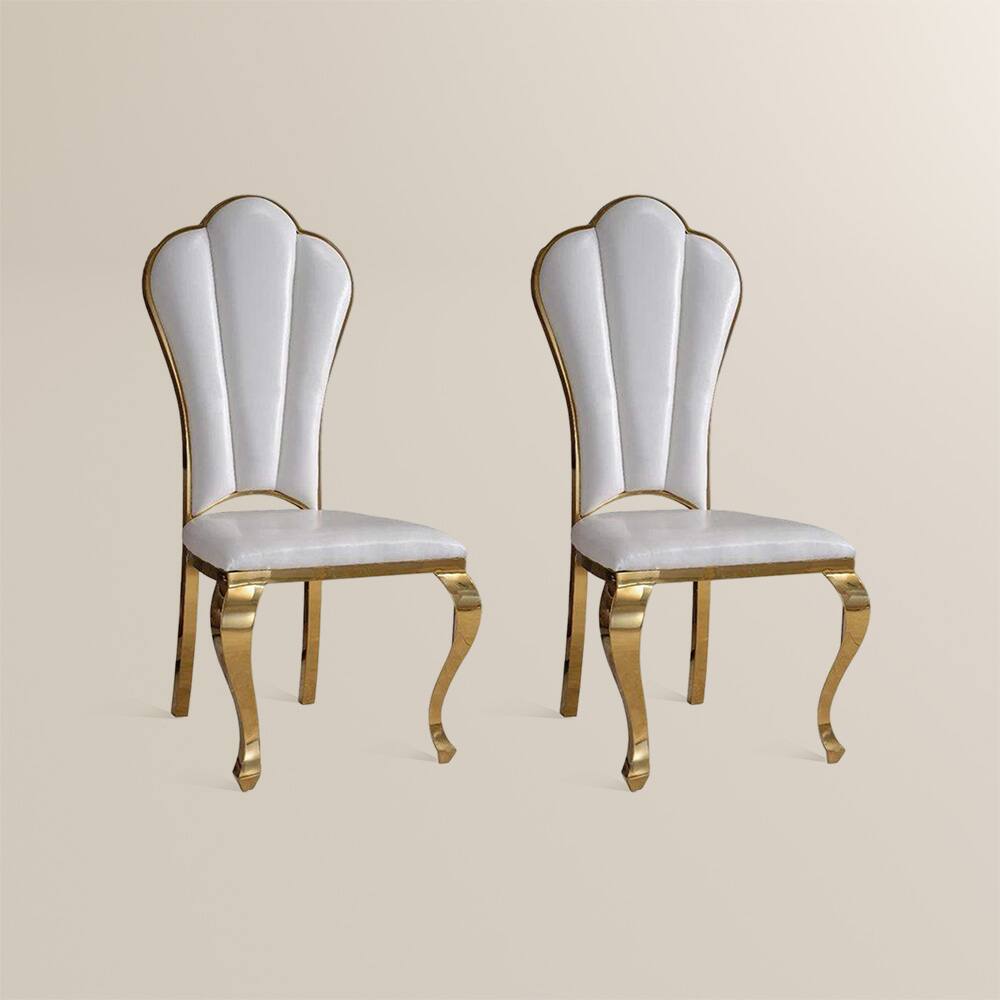 Alt View 6. POVISON - Modern Luxury High Back Dining Chairs Set of 2, French Country Leather Side Chairs, Fully Assembled - White & Gold.