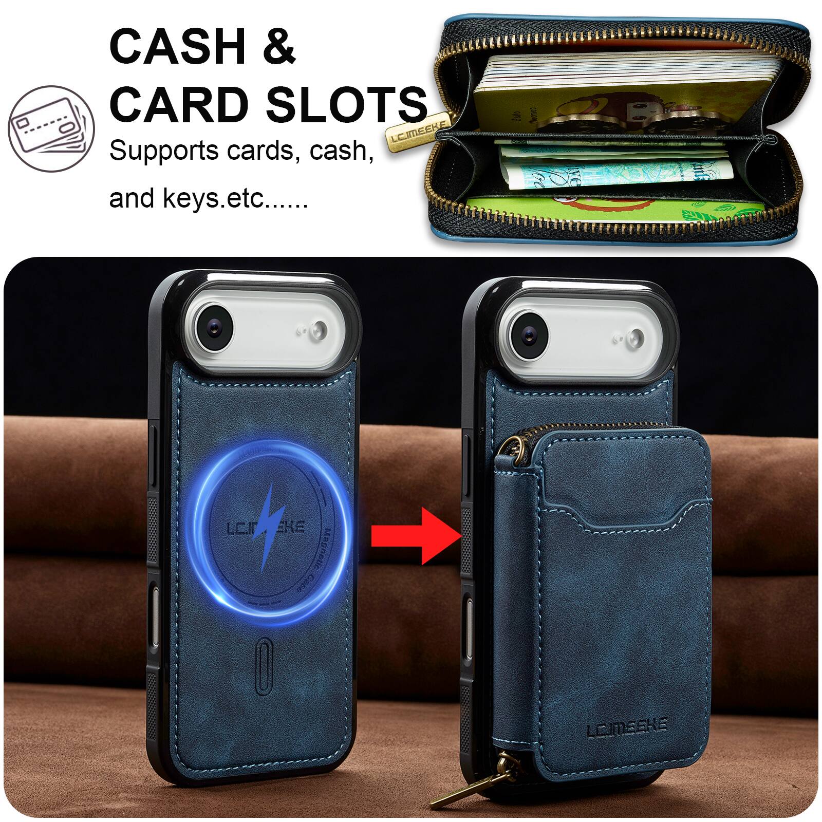 CASH & CARD SLOTS  
Supports cards, cash, and keys, etc.