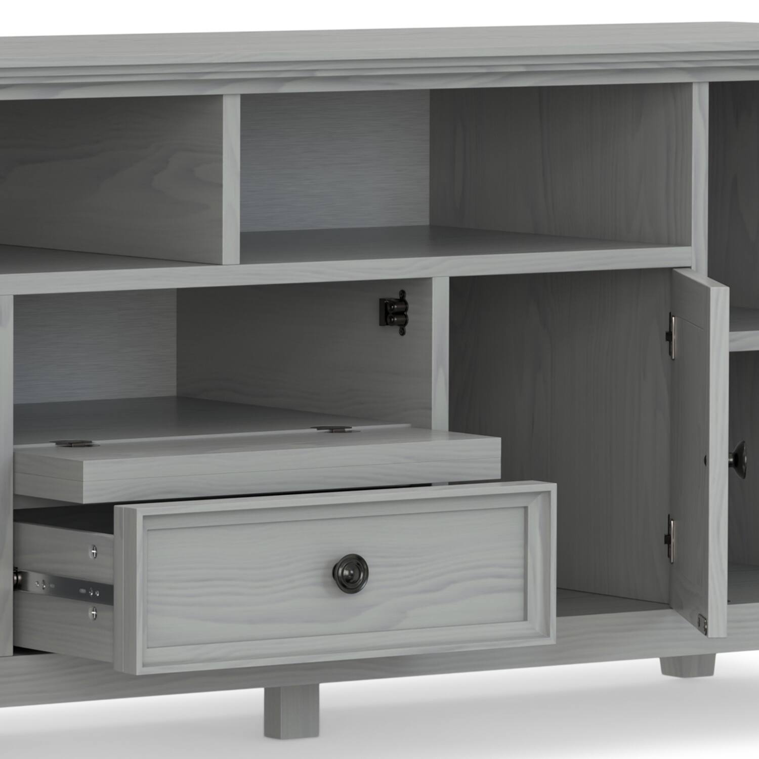 Alt View 2. Simpli Home - Amherst 72 inch Solid Wood TV Media Stand in Fog Grey - Fog Grey.