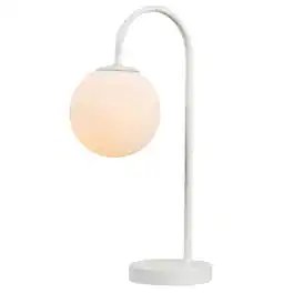 Jonathan Y - Arco 18.25" Minimalist Mid-Century Arched Metal/Glass LED Table Lamp with Frosted Globe Shade - White