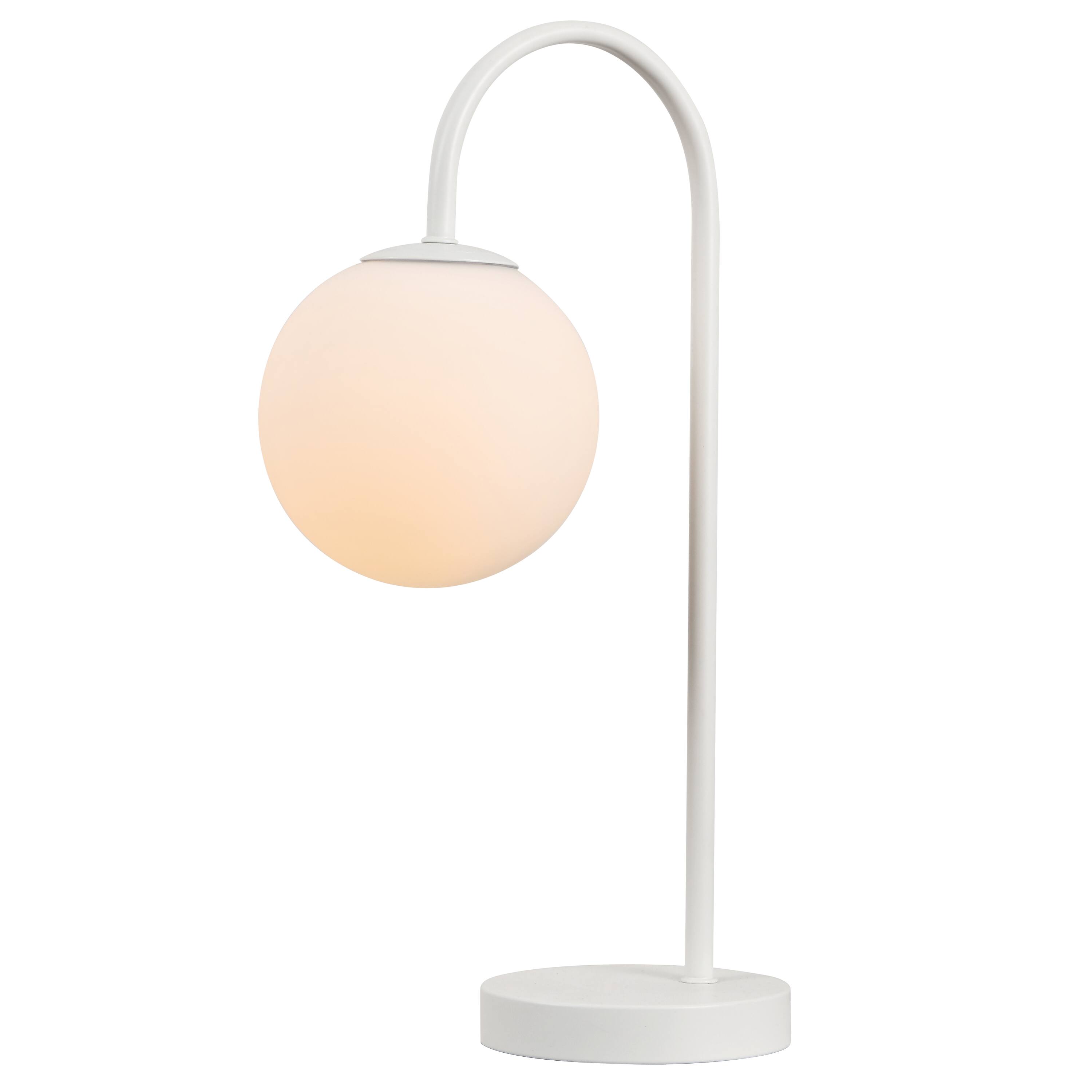 Front. Jonathan Y - Arco 18.25" Minimalist Mid-Century Arched Metal/Glass LED Table Lamp with Frosted Globe Shade, White - White.