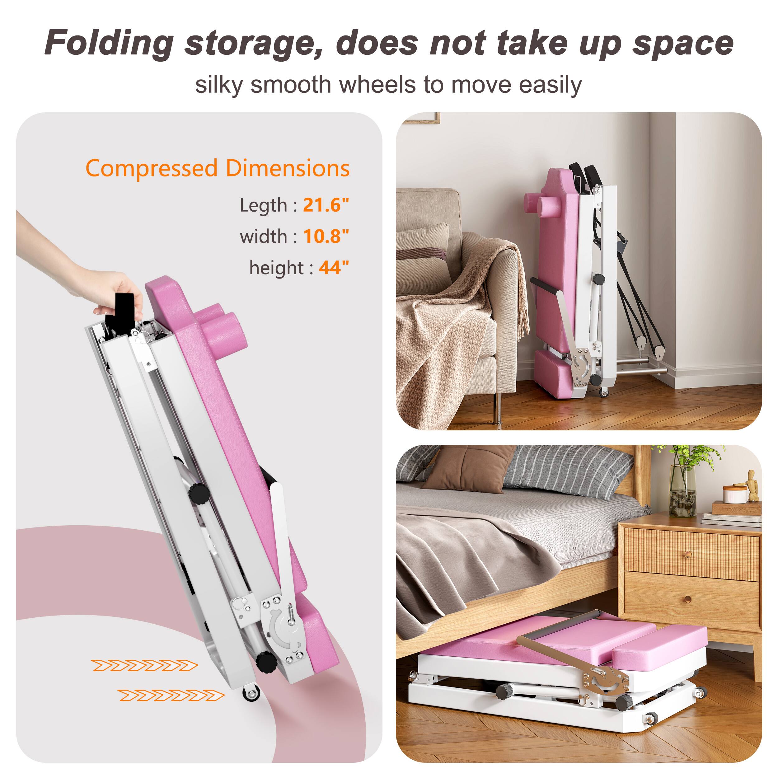 Folding storage, does not take up space  
silky smooth wheels to move easily  

Compressed Dimensions  
Length: 21.6"  
Width: 10.8"  
Height: 44"