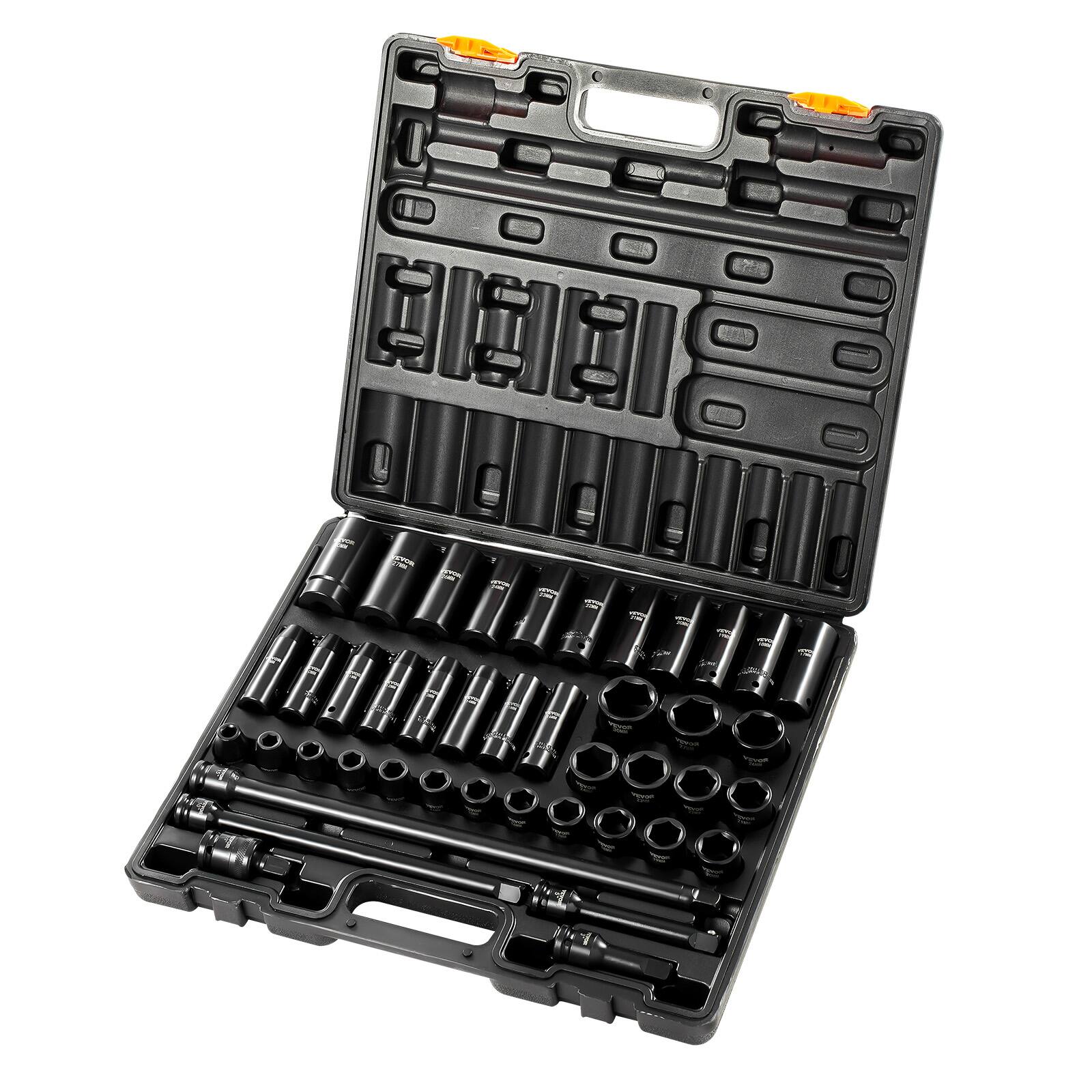 Alt View 5. VEVOR - Impact Socket Set 1/2 Inches 43 Piece Impact Sockets, Standard Socket Assortment, 1/2 Inches Drive Socket Set - Black.