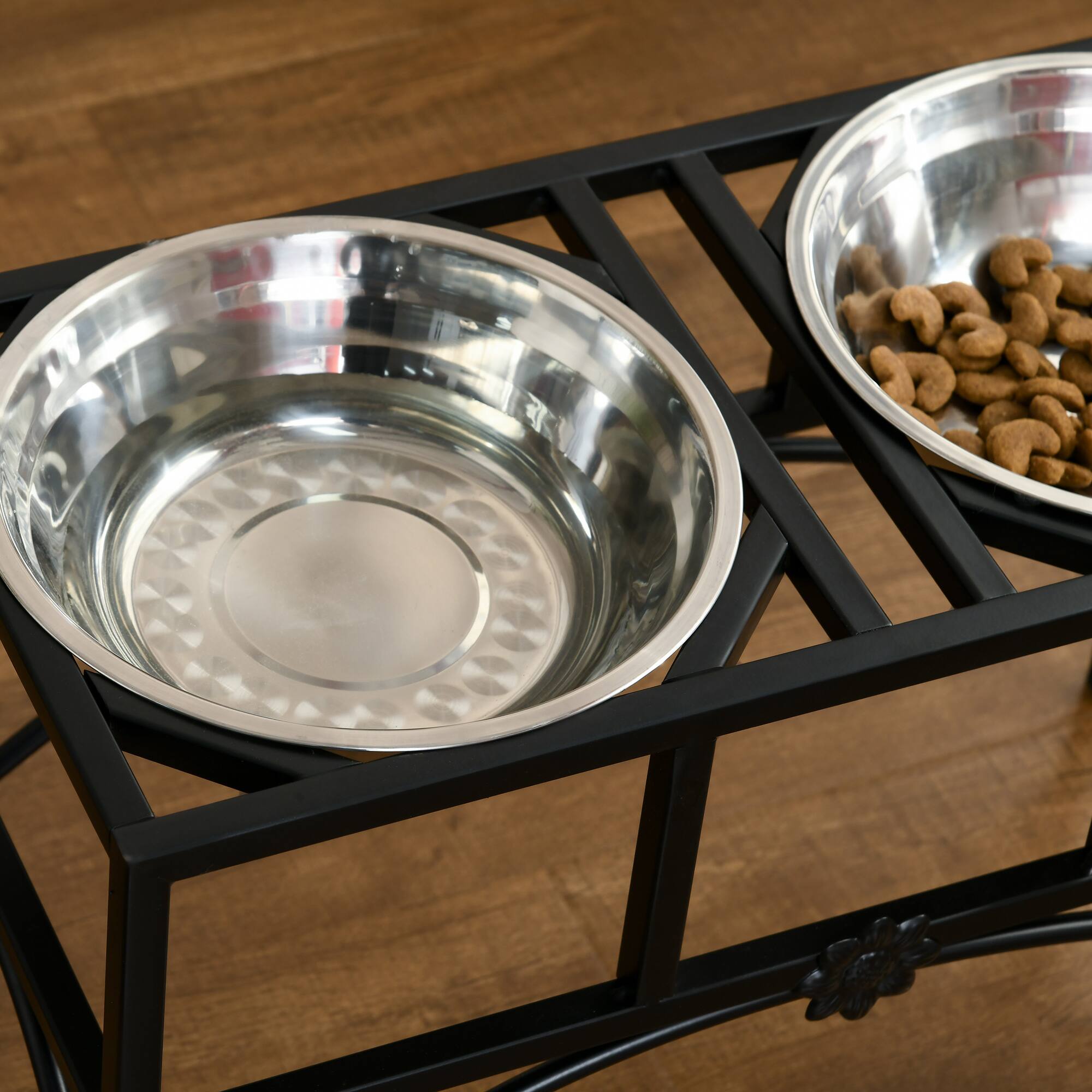 Alt View 4. Pawhut - Elevated Dog Bowls, Double Stainless Steel Heavy Duty Dog Food Bowl Elevated Pet Feeding Station, 14" H - Black.