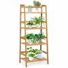 Front. Costway - 4-Tier Bamboo Ladder Shelf Multipurpose Plant Display Stand Storage Bookshelf - Natural.