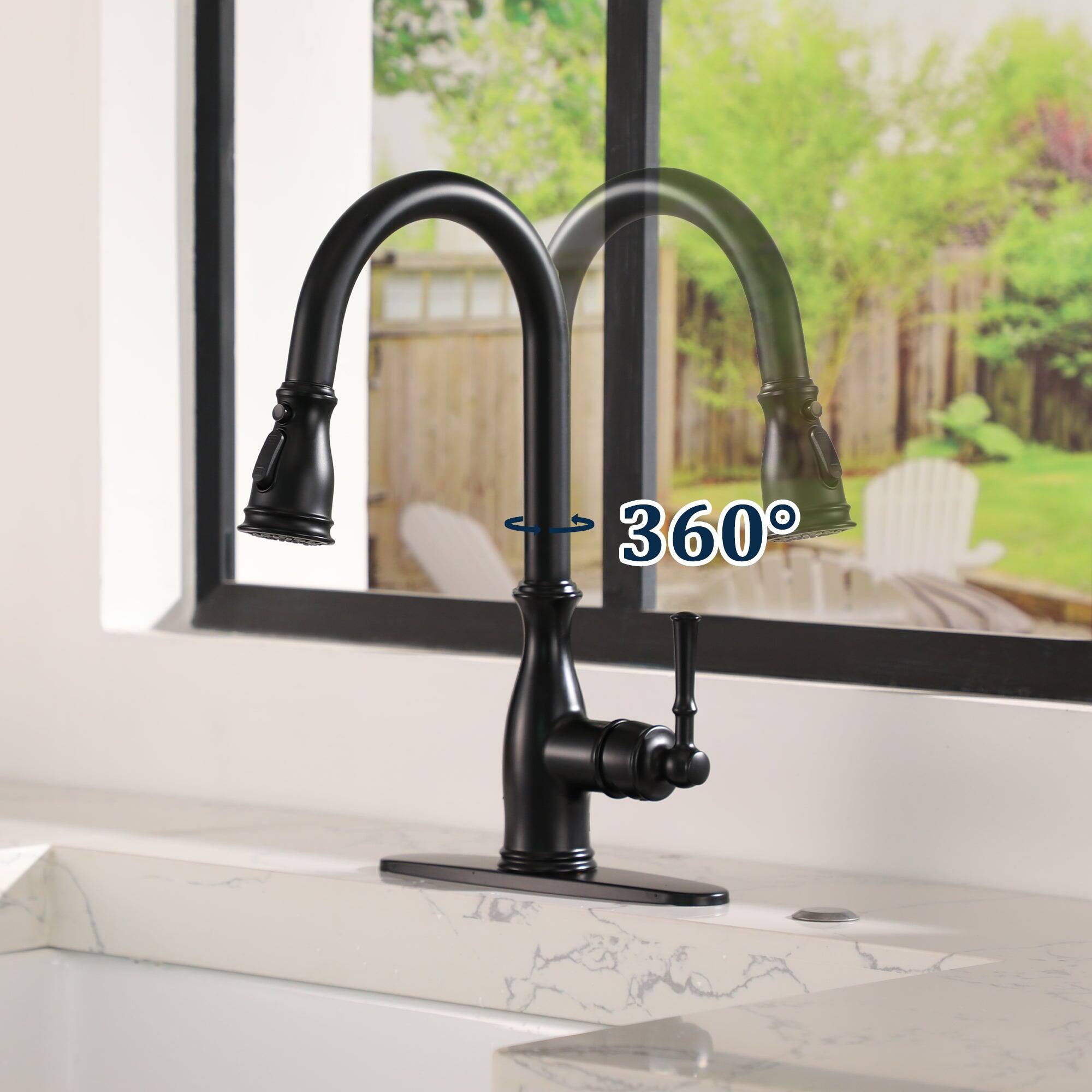 Alt View 5. Boyel Living - 3-Spray Patterns Single Handle Pull Down Sprayer Kitchen Faucet with Deck Plate and Ceramic Cartridge in Matte Black - Matte Black.