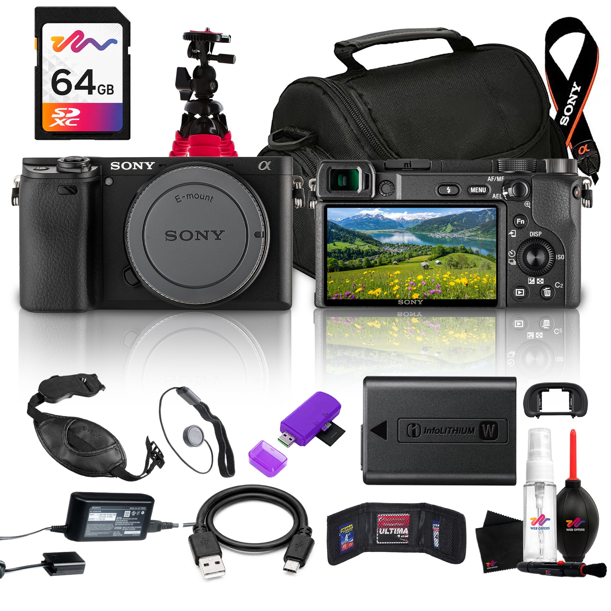 Bundle - Sony - Alpha a6400 Mirrorless Camera Body 24.2MP APS-C Sensor, Real-Time Eye AF, UHD 4K Video, Travel