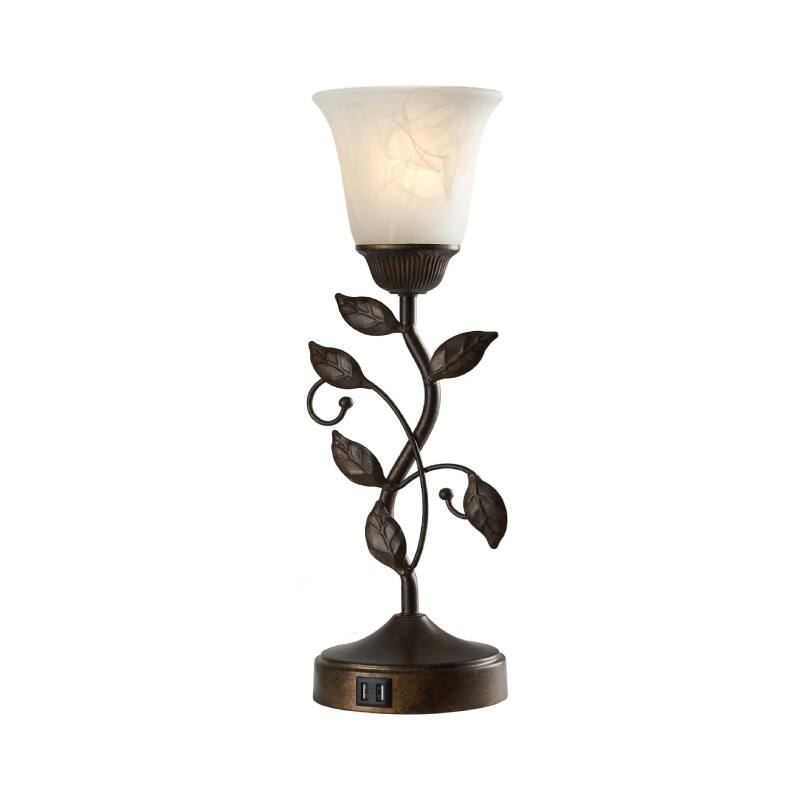 Front. Crescents Edge - White Metal Leaf Torchiere Table Lamp - White.