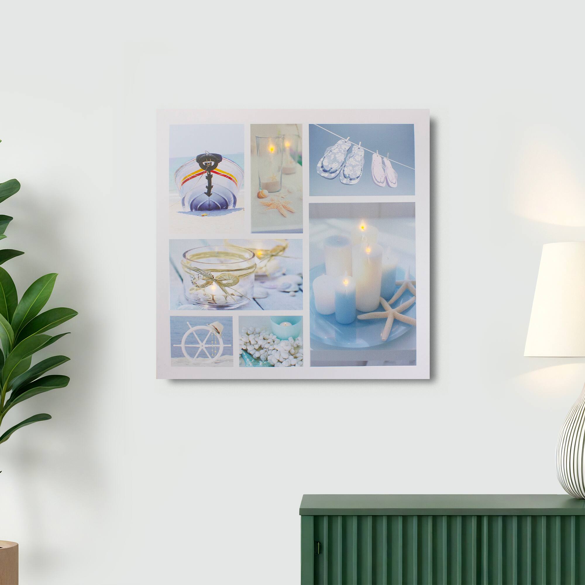 Front. Northlight - LED Lighted Beach Fun and Relaxation Canvas Wall Art 19.75" - Blue.