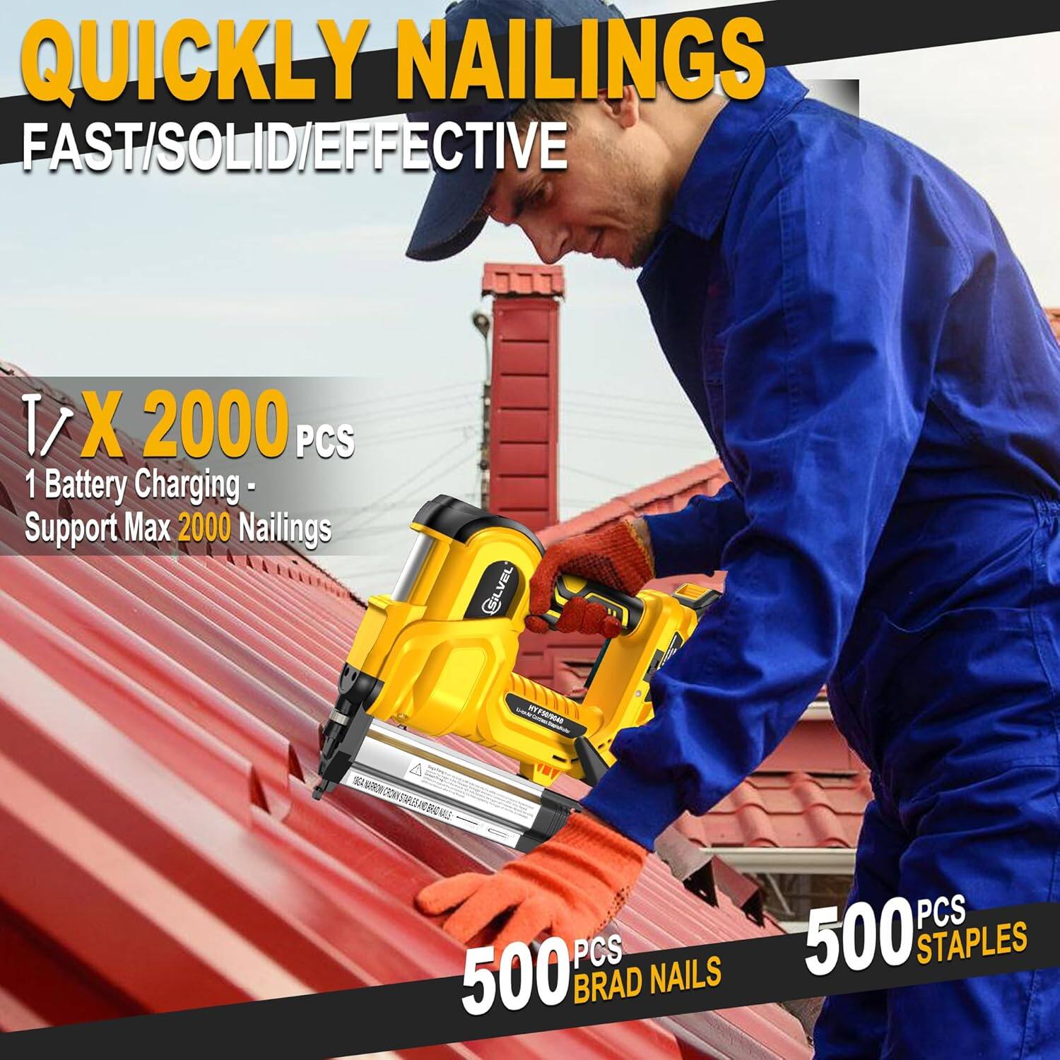 QUICKLY NAILINGS FAST/SOLID/EFFECTIVE 1/ X 2000 PCS 1 Battery Charging- Support Max 2000 Nailings GILVEL  SG  RIALE PCS 500 BRAD NAILS PCS 500 STAPLES