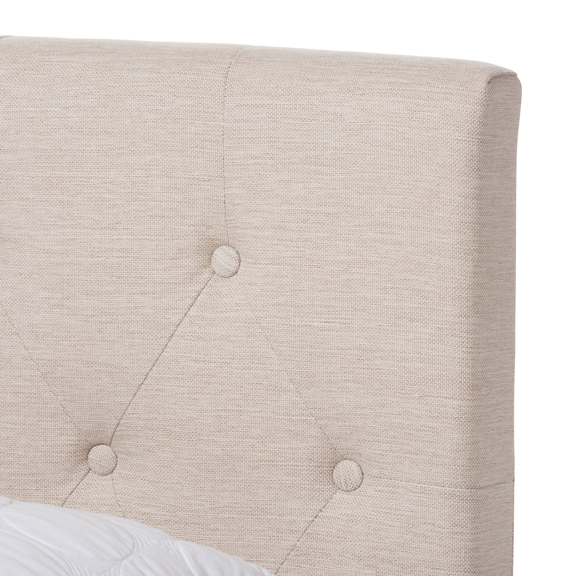 Back. Baxton Studio - Cassandra Modern and Contemporary Fabric Upholstered Bed - Light Beige.