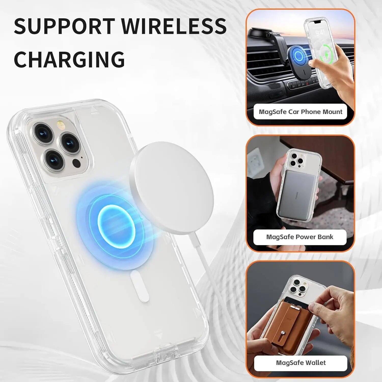 SUPPORT WIRELESS CHARGING

- MagSafe Car Phone Mount
- MagSafe Power Bank
- MagSafe Wallet