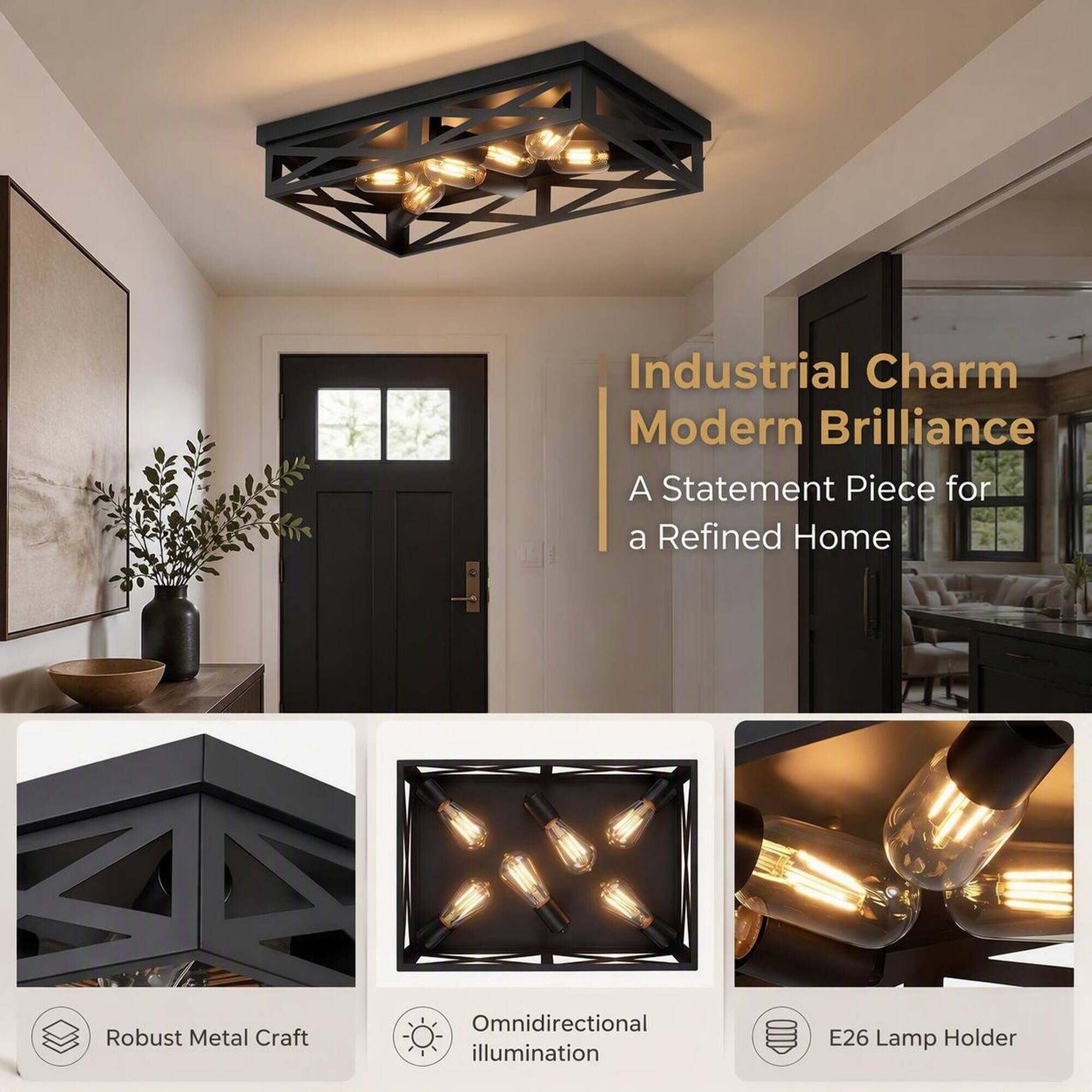 Industrial Charm Modern Brilliance  
A Statement Piece for a Refined Home

- Robust Metal Craft
- Omnidirectional illumination
- E26 Lamp Holder