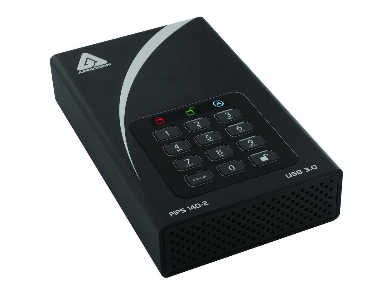 APRICORN A 3 del 2 abc 6 1 mno 5 D1 9 WAYE 4 T 8 Thv 7 pars O cancel 3.0 USB 140-2 FIPS