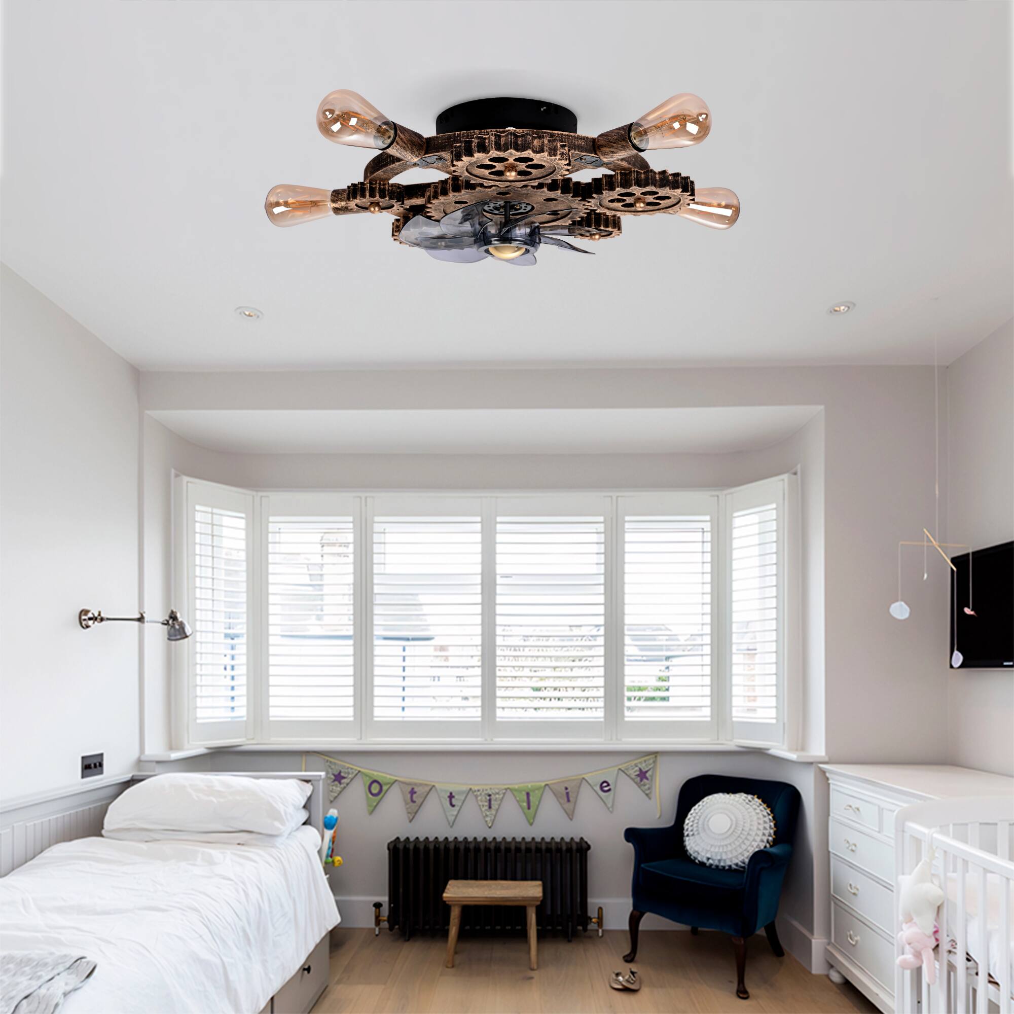 Alt View 1. GOODSILO - 19.6" Farmhouse Caged Ceiling Fan with Light & Remote, 7 Blades, Industrial Retro (Bulbs Not Included) - Bronze.