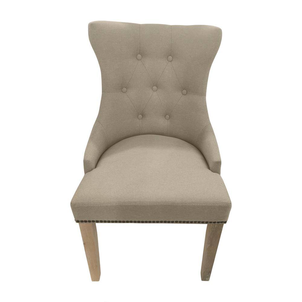 Alt View 1. Carolina Chair & Table - Tufted Back Upholstered Chair - Set of 2 - Natural Driftwood - Linen Upholstery - Brown.