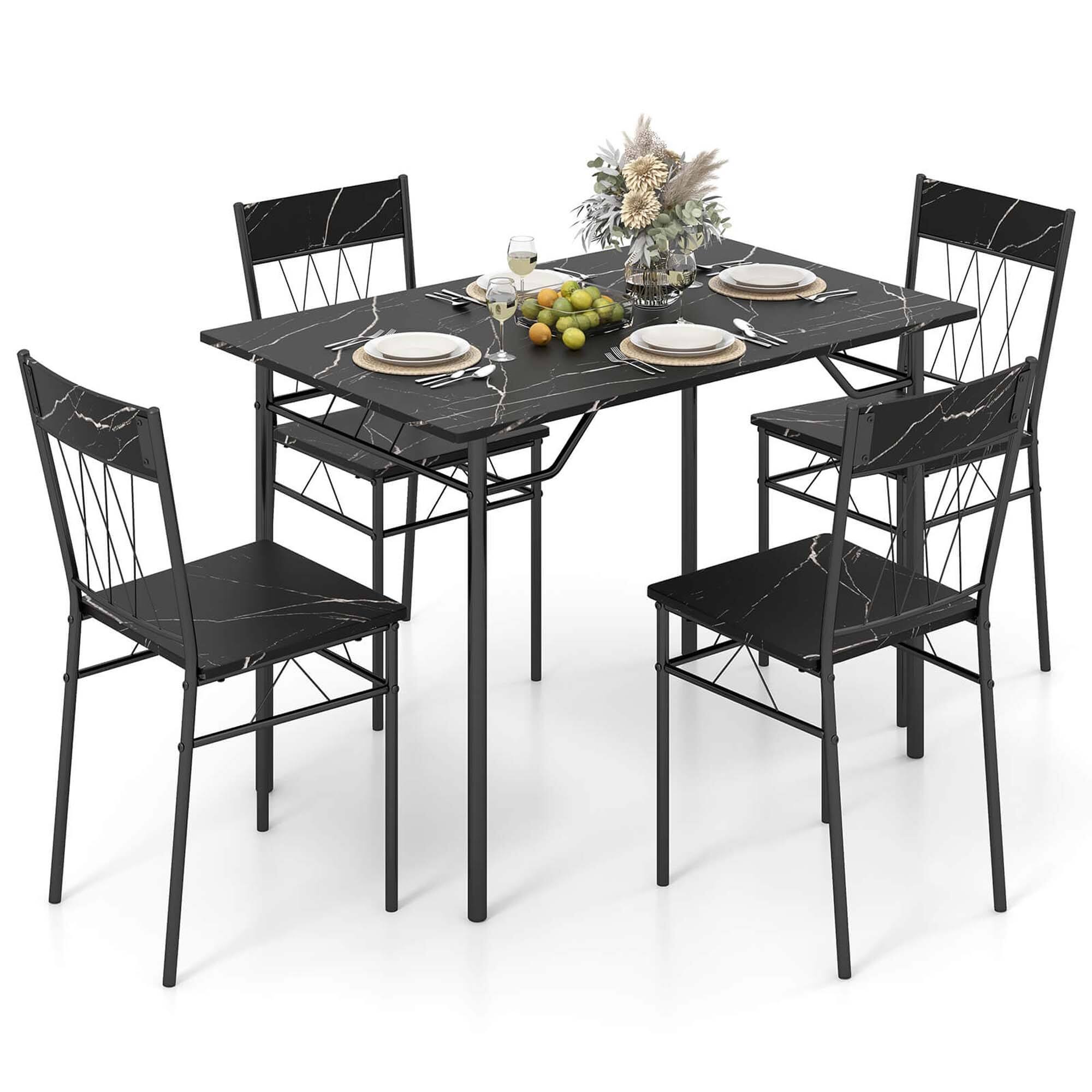 Alt View 1. Costway - 5PCS Dining Table Set for 4 Rectangular Kitchen Table & 4 Chairs with Metal Frame Cement Black - Black.
