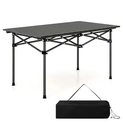 Front. Gymax - Gymax Aluminum Camping Table for 4-6 People Folding Picnic Table w/ Carry Bag - Black.