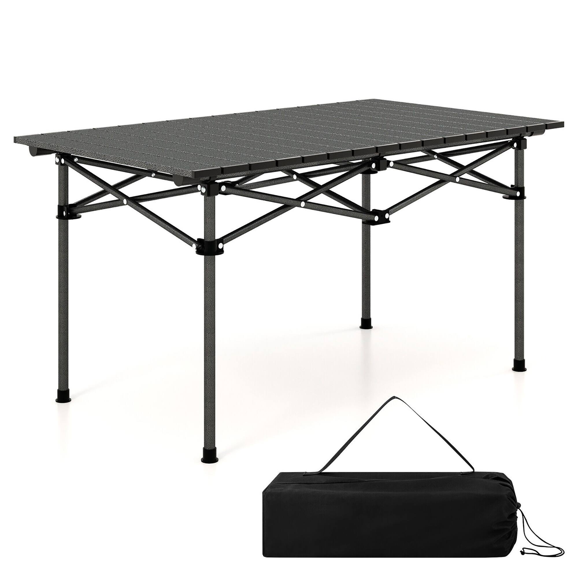 Front. Gymax - Gymax Aluminum Camping Table for 4-6 People Folding Picnic Table w/ Carry Bag - Black.