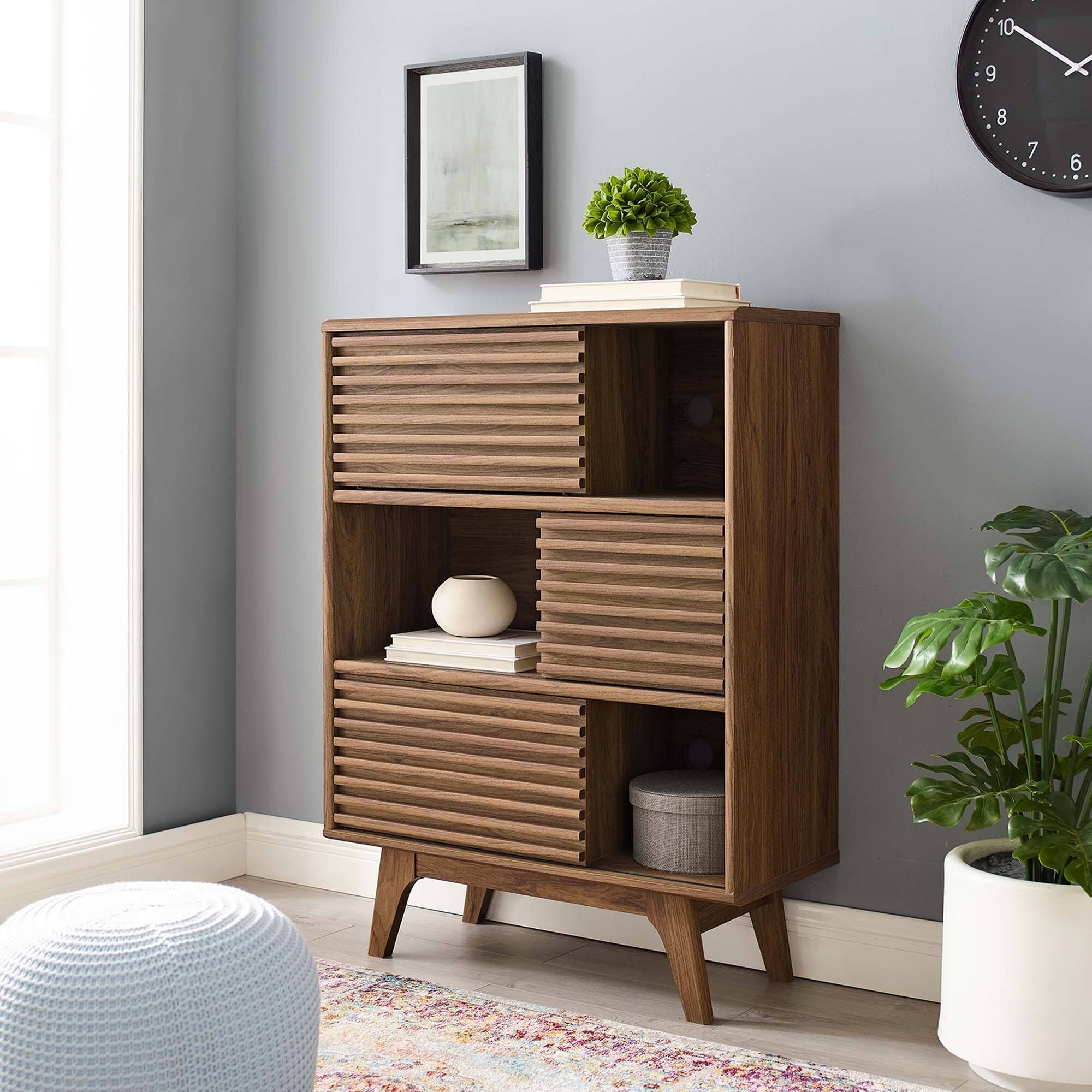 Front. Modway - Render Three-Tier Display Storage Cabinet Stand by Modway - Walnut.