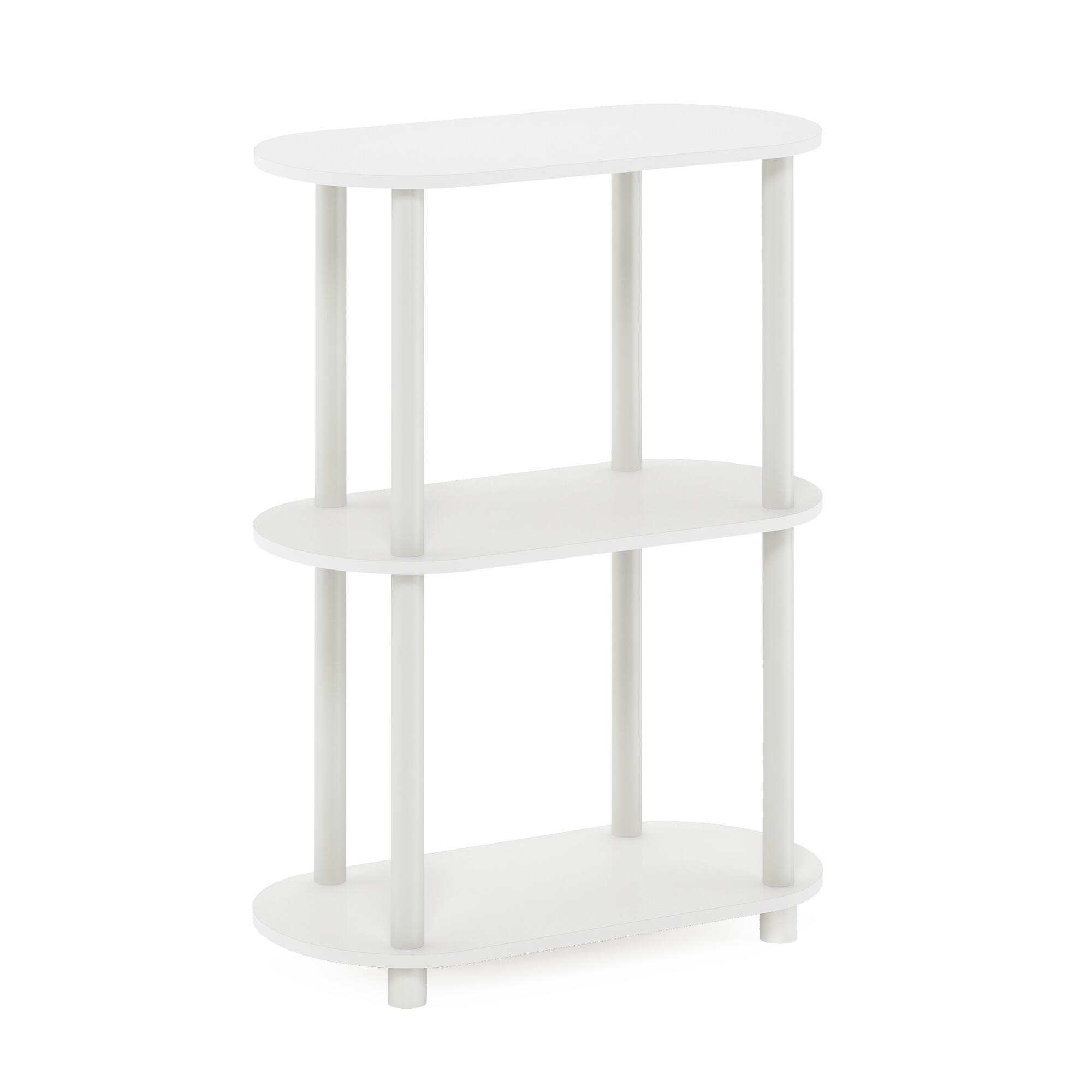 Front. Furinno - Turn-N-Tube No Tools 3-Tier Modern Oval Side Display Rack, White/Virgin White - White/Virgin White.