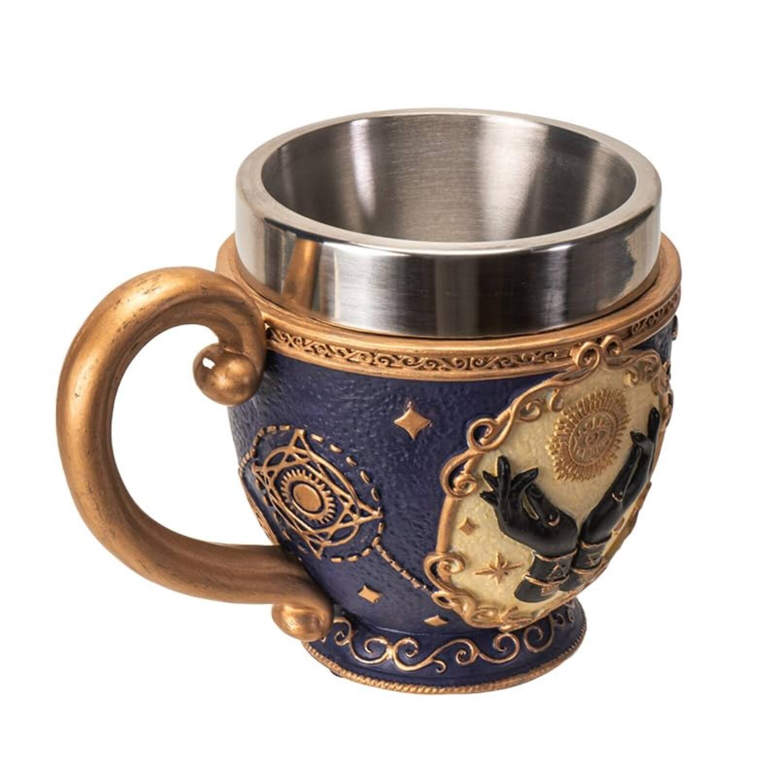 Back. Pacific Trading - Tarot Tea Cup 8 floz Resin And Stainless Steel Mug with Mystical Symbols Ideal for Coffee Tea Drinks - Multicolor.