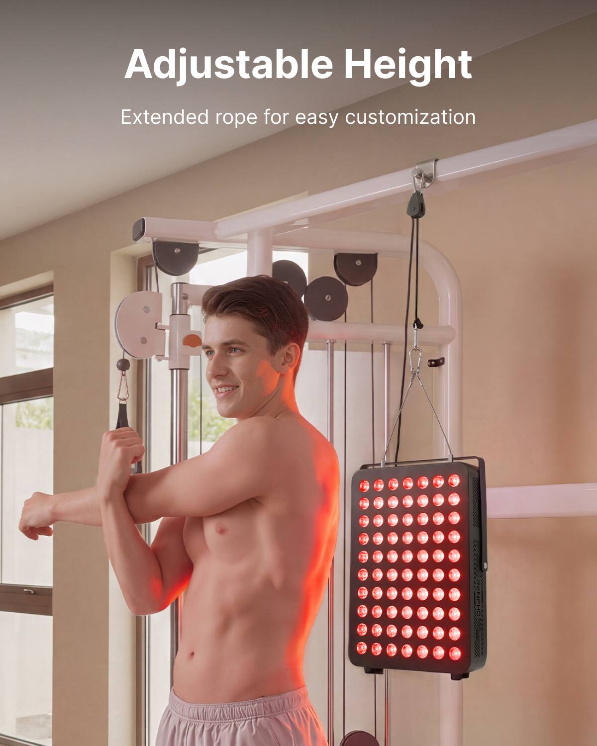 Adjustable Height  
Extended rope for easy customization
