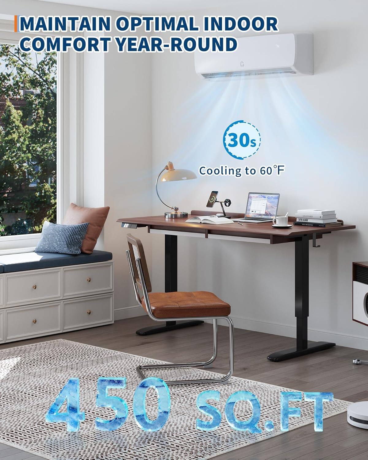MAINTAIN OPTIMAL INDOOR COMFORT YEAR-ROUND

30s Cooling to 60°F

450 SQ.FT