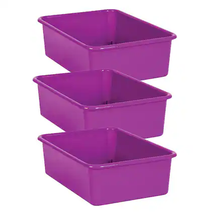 Front. Teacher Created Resources - Teacher Created Resources Purple Large Plastic Storage Bin, Pack of 3.