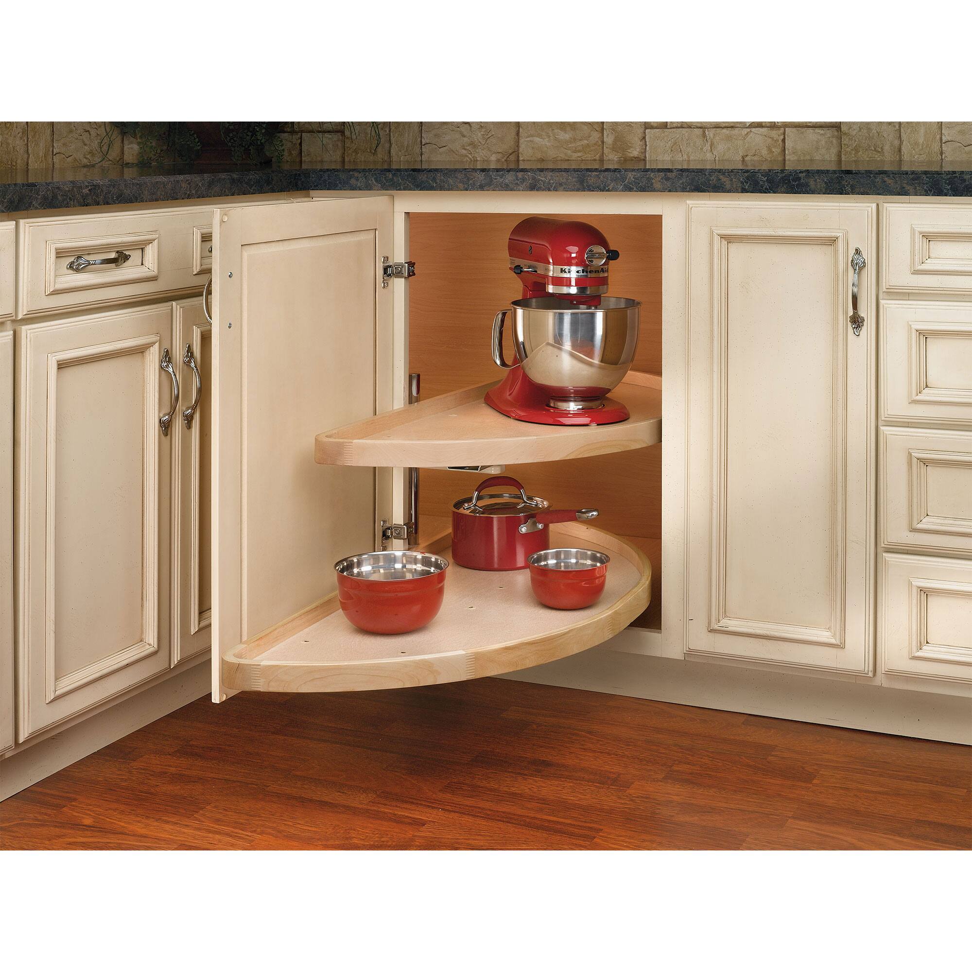 Alt View 1. Rev-A-Shelf - Rev-a-Shelf 37.75" Lazy Susan Half-Moon Shaped 2-Shelf Turner, 4WLS882-38-570 - Light Brown.