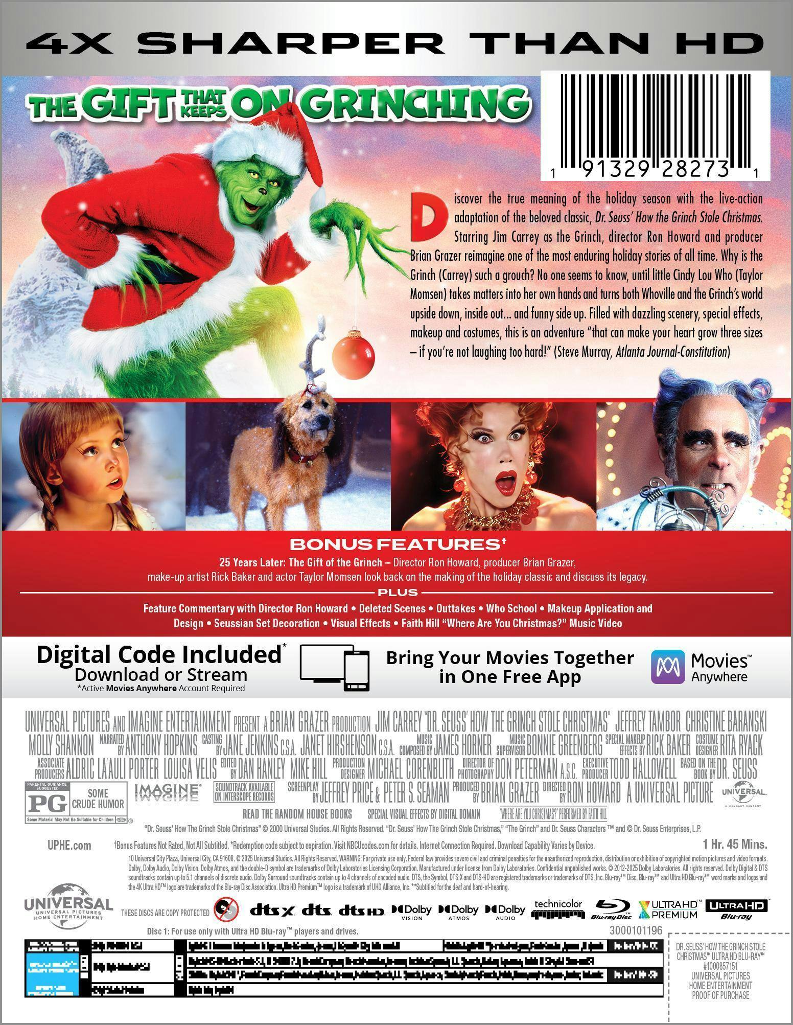 Back. Dr. Seuss' How the Grinch Stole Christmas (25th Anniversary Edition) (Steelbook)   - 4K Blu-Ray.