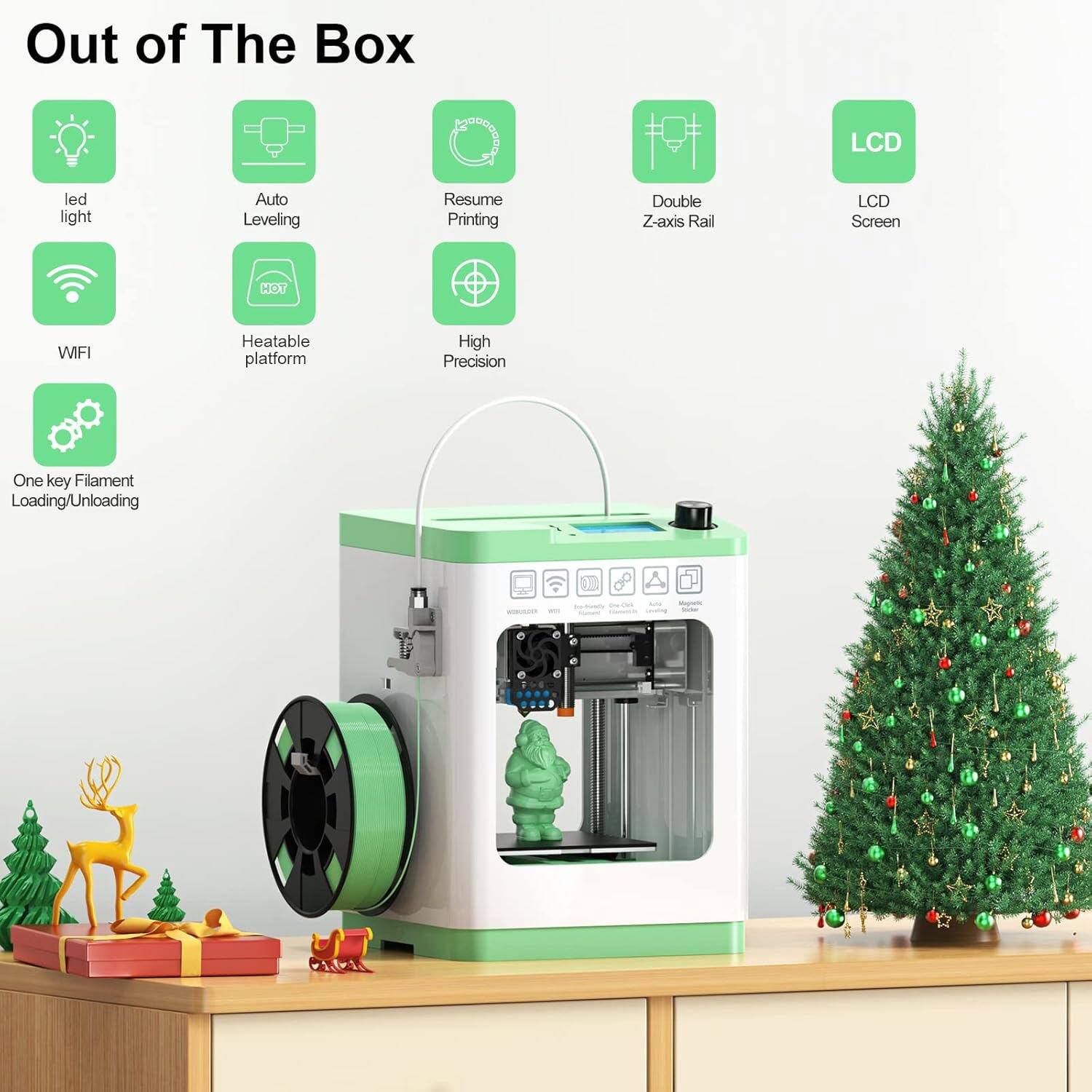 Out of The Box LCD LED Light Auto Leveling Resume Printing Double Z-axis Rail LCD Screen HOT WIFI Heatable Platform High Precision One Key Filament Loading/Unloading - C1GAL