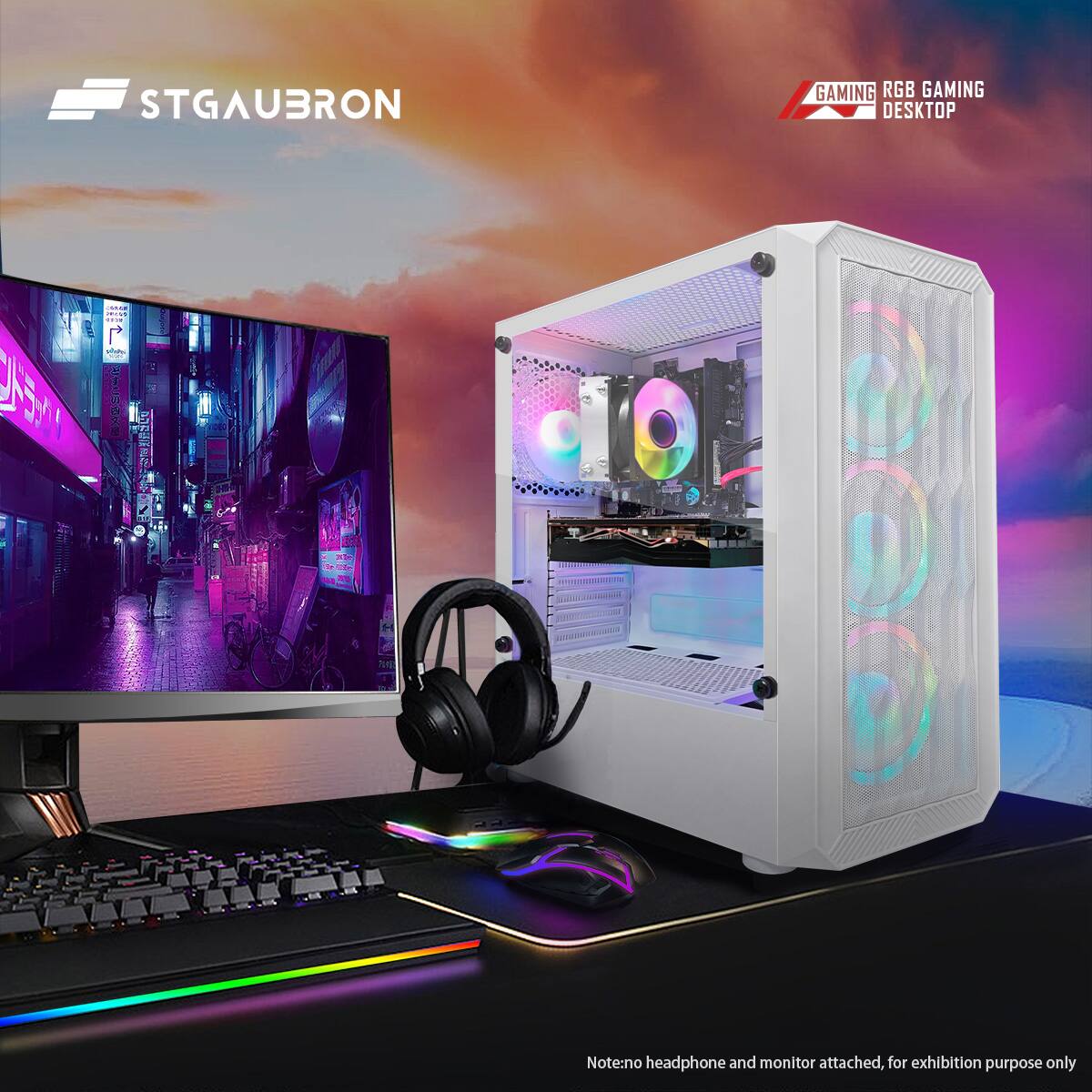 STGAUBRON

GAMING RGB GAMING DESKTOP

Note: no headphone and monitor attached, for exhibition purpose only