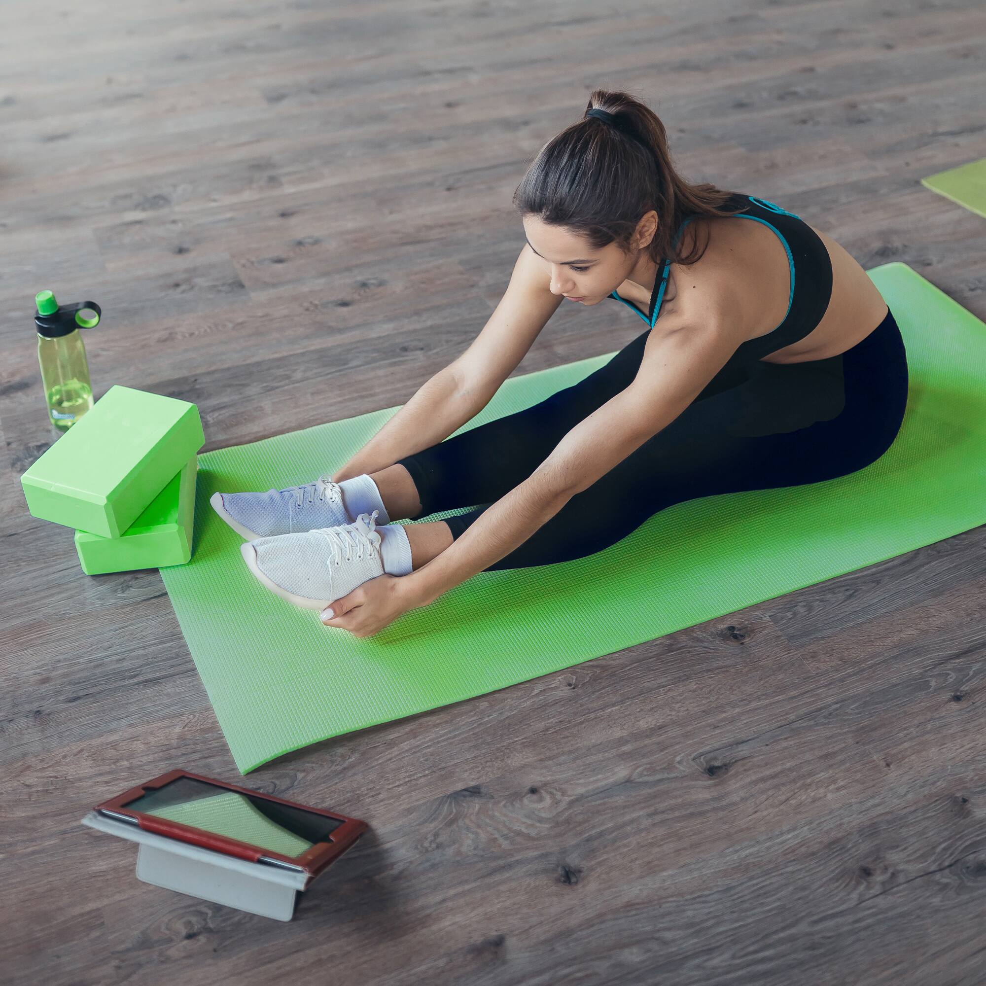 Alt View 4. BalanceFrom Fitness - BalanceFrom Fitness 7 Piece Yoga Set with Mat, Stretch Strap & Knee Pad, Green - Green.