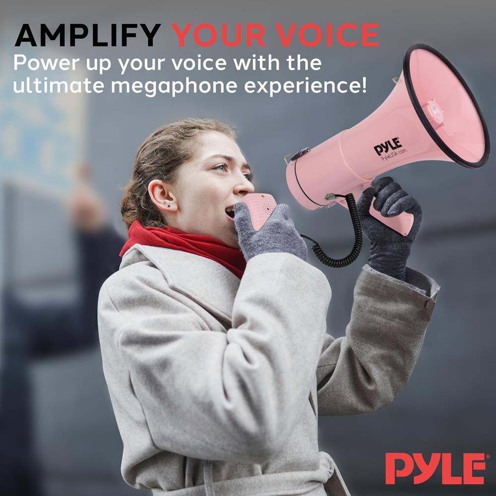 AMPLIFY YOUR VOICE  
Power up your voice with the ultimate megaphone experience!  

PYLE  
PYLEUSA.com  

PYLE