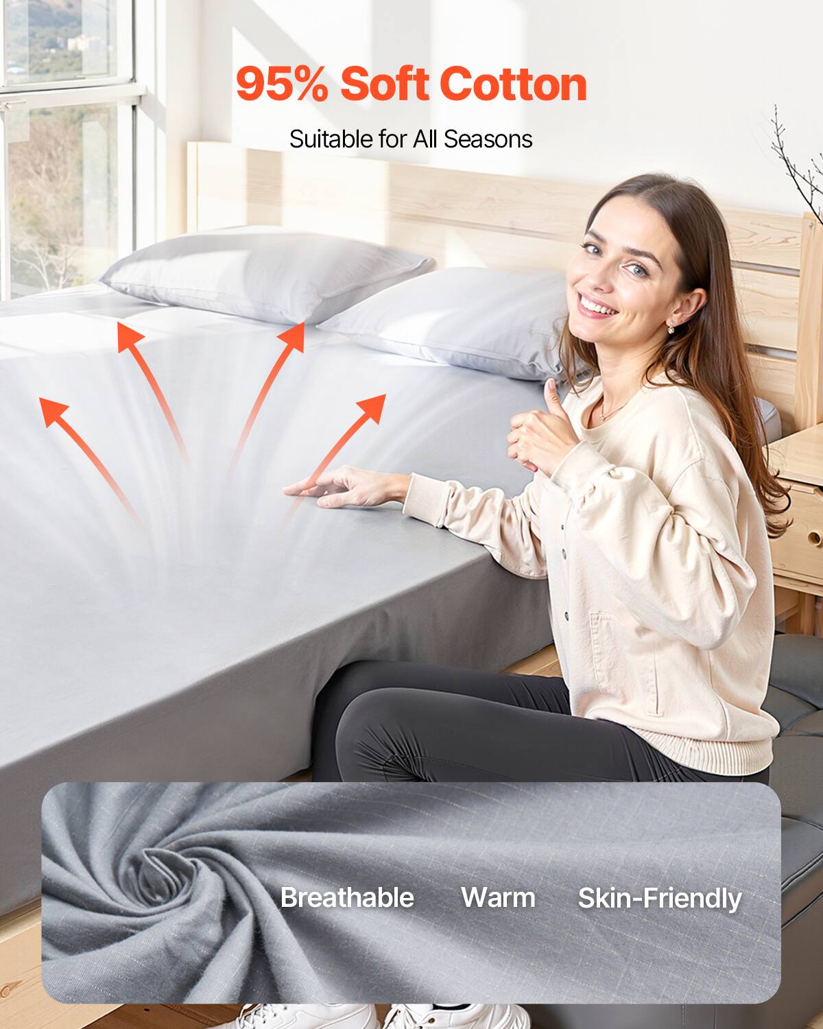 95% Soft Cotton  
Suitable for All Seasons  

Breathable  
Warm  
Skin-Friendly